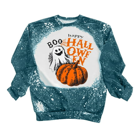 GWAABD Casual Sweater Women Tie Dye Pumpkin Printing Sweatshirt Top Long Sleeved Casual Blouse Temperament Pullover Top