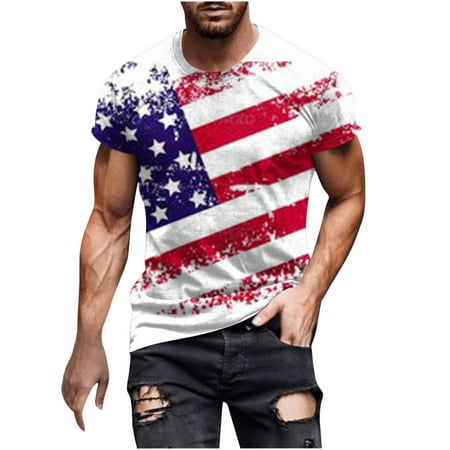 Fanxing 4th of July Patriotic T-Shirts Men American Flag Graphic Tees Blouse Casual Short Sleeve Tops Black Navy White Red Dark Gray Gray M L XL XXL X