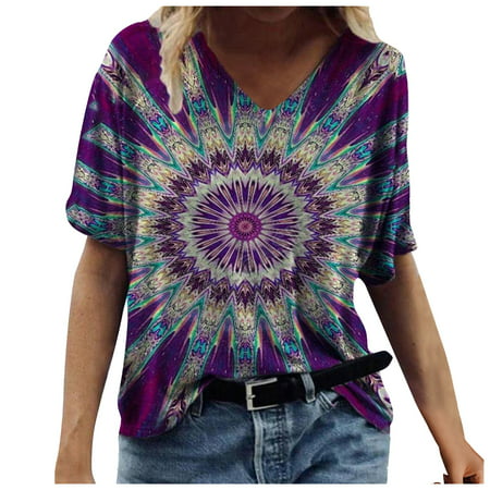 GWAABD Womens Summer T Shirts Short Women S Casual Tops Tee T Shirt V Neck Sleeve Summer Fashion Printed Women S Blouse