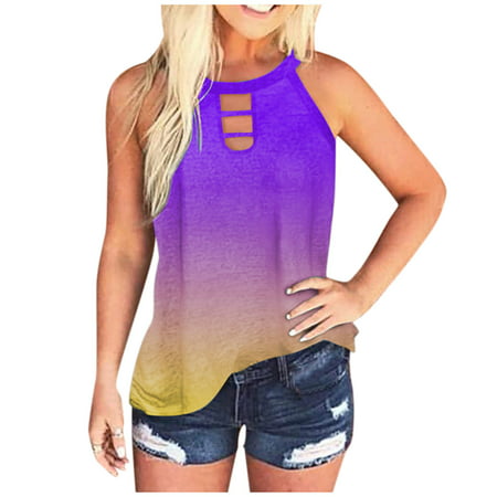 CLZOUD Basic Tank Tops for Women Purple Womens Fashion Printing Sleeveless Tank Top Casual Summer Blouse Shirts Xl