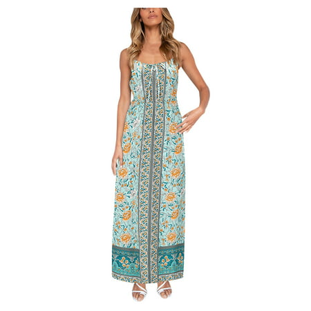 GWAABD Long Beach Dresses for Women Print Belt Condole Dress Beach Women 2021 Casual Fashion Floral V-neck Women S Dress