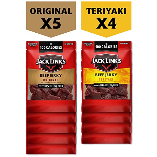 Jack Link's Beef Jerky Variety - Includes Original and Teriyaki Flavors, on the Go Snacks, 13g of Protein per Serving, 9 Count of 1.25 Oz Bags thumbnail