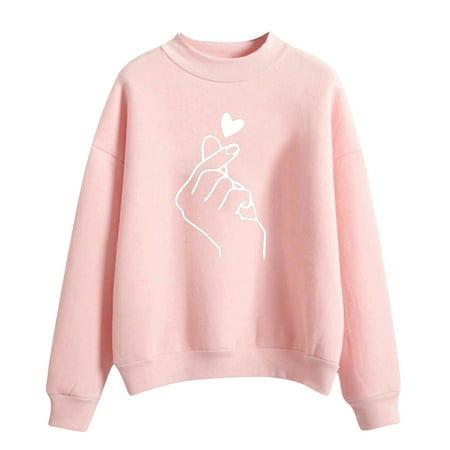 GWAABD Soft Sweater Women S Fashion Casual Warm Sweatshirt Casual Long Sleeve O Neck Soft Love Heart Printed Shirt Ladies Winter Sweatshirts Tops