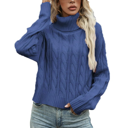 GWAABD Turtleneck Pullover Sweater Women Fashion Loose High Neck Long Sleeve Solid Fried Dough Twist Pullover Sweater Coat