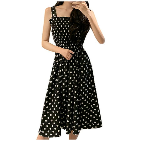 Guieoi Summer Dress Fashion Women Loose None Sleeve Polka Dot Shoulder Plus Size Casual Dress Summer Dresses 2518 on Clearance