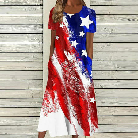 Perfect Summer Gift HIMIWAY Maxi Cheap MIDI Wedding Guest Plus Size Women 6678 Summer Loose Casual Large Size Independence Day V-Neck Sleeveless Dress