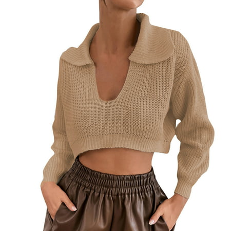 GWAABD Sweater for Women European and American Autumn Winter New Foreign Trade Station Border Short and Long Back Navel Turtleneck Sweater