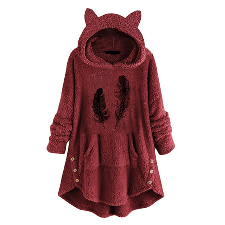 GWAABD Fashion Hoodies for Women Women Warm Comfortable Loose Warm Hooded Top Long Sleeve Cute Print Pocket Casual Sweatshirt Sweater