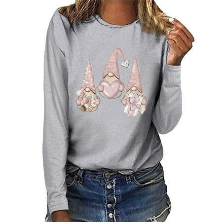 GWAABD Womens V Neck T Shirts Women Valentine S Day Printed Long Sleeve Sweatshirt Pullover Shirts Top Blouse