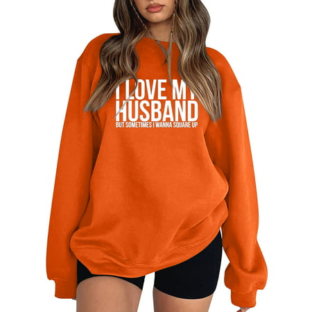 GWAABD Women S Crewneck Sweatshirts Womens Autumn and Winter Loose Top Funny Letter Patten Series Shoulder Sleeve Hoodless Pullover Sweatshirt Sweater