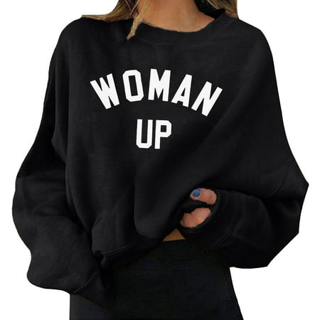 GWAABD Pullovers for Women Sweatshirt Pullover Letters Print Casual Sports 3D Print Active Streetwear Sweatshirts