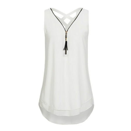GWAABD Plus Size Tank Tops for Women Loose Sleeveless Tank Top Back Hem Layed Zipper V Neck T Shirts Tops