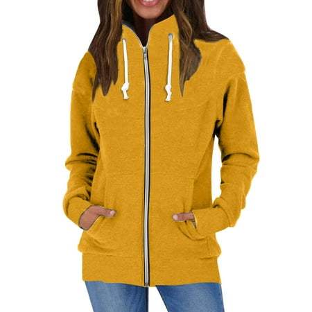 GWAABD Light Coats for Women Women Autumn Winter Long Sleeve Warm Hoodless Stand Collar Solid Color Zip Jacket