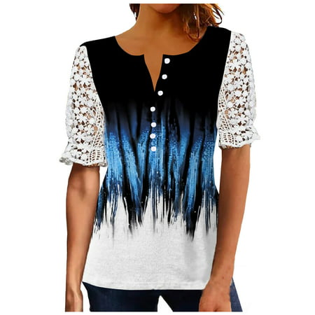 BallsFHK Women Outfits Summer Casual Beach Cover up Loose Gradient Chiffon Short Shirt Hide Belly Tunic Tops Summer Tops for Women 2564 Trendy
