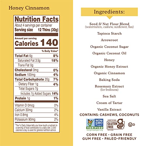 Simple Mills Sweet Thins Cookies, Seed and Nut Flour, Honey Cinnamon - Gluten Free, Paleo Friendly, Healthy Snacks, 4.25 Ounce (Pack of 1) thumbnail