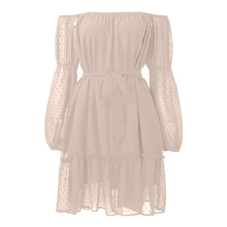 GWAABD Wrap Dress for Women 2022 Hairball Chiffon One Shoulder Long Sleeve Belt Dress Women Loose Casual Dress