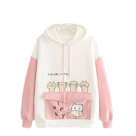 GWAABD Fashion Hoodies for Women Cotton Cute Hooded Tops Blouse Cat Women Sleeve Fashion Sweatshirt Fashion Women S Blouse