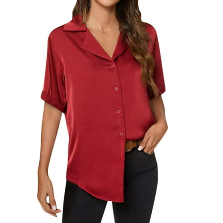 GWAABD Long Sleeve Purple Shirt European and American Women S Summer New Products Solid Color Button up Shirt Top Solid Color Leggings Short Sleeved W