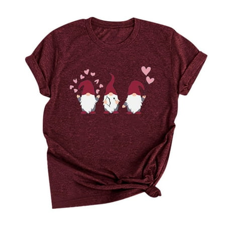 CLZOUD T Shirt for Women Polyester Womens Heart Printed Short Sleeve Tops Blouse T-Shirt Xl