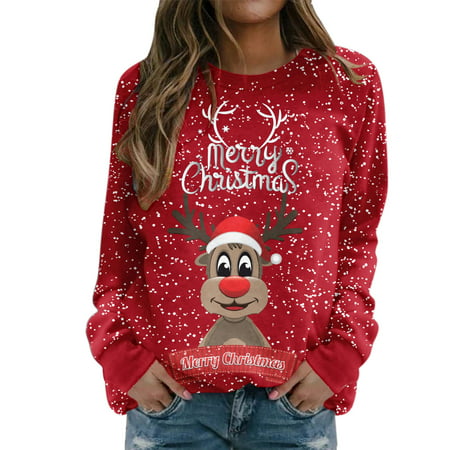 GWAABD Womens Crew Neck Pullover Sweater Tops for Womens Print O Neck Sweatshirt Round Neck Fit Pullover Tops Casual Long Sleeve Workout Shirts Loose 
