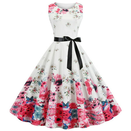 GWAABD Date Night Dress Women S Vintage Dress 1950s Retro Sleeveless Swing Party Dress