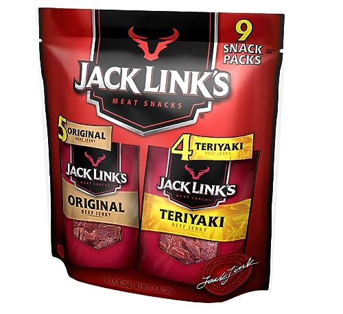 Jack Link's Beef Jerky Variety - Includes Original and Teriyaki Flavors, on the Go Snacks, 13g of Protein per Serving, 9 Count of 1.25 Oz Bags