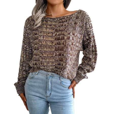 GWAABD Cardigan Sweater Women Off Shoulder Long Sleeve Sweater Tops Crew Neck Oversized Striped Print Knit Fall Winter Casual Pullover Sweaters