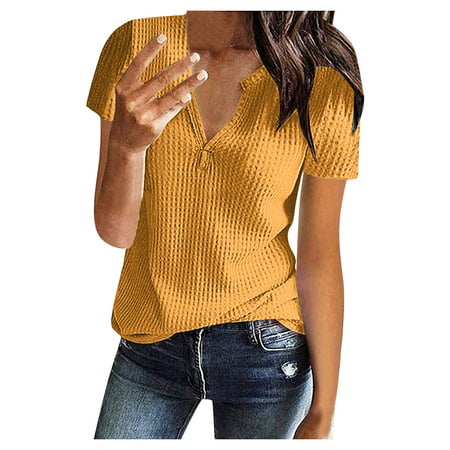 GWAABD Womens Long Sleeve Shirt Shirt for Women Solid V NeckOutdoorFashion Shirt Tops