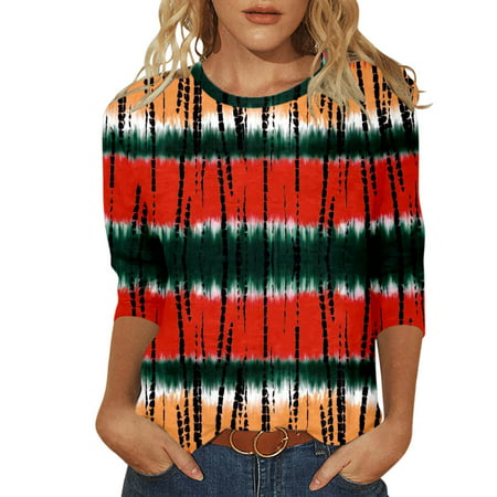 CLZOUD Women T Shirts Casual Red Women S Fashion Tops Mid Length Shirts Three Quarter Sleeves Shirts Casual T Shirts Crew Neck Tunic Tops Xl