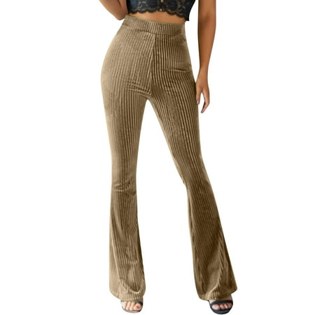 GWAABD Dress Pants Woemn Women S Velvet Elastic Waist Flare Leg Palazzo Long Pants Trousers