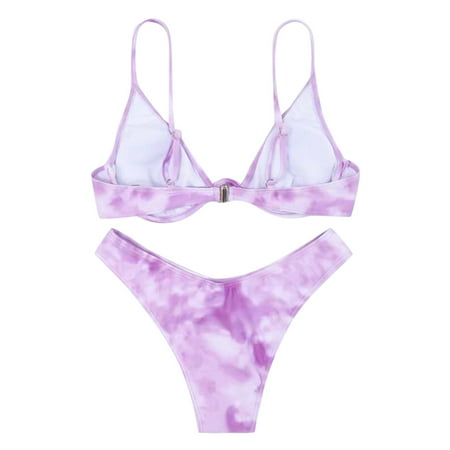 GWAABD Halter Tie Neck Bikini Swimwear Padded Beachwear Tie-Dye Print Women Bikini Push-up Swimsuit Swimwear Swimwears Tankinis Set