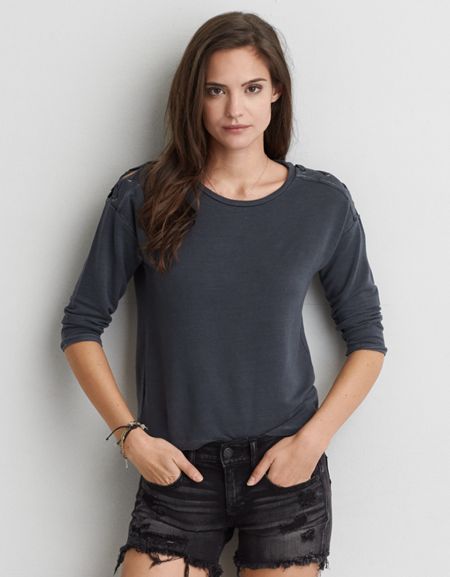 Ae Soft & Sexy Lace-up Shoulder Sweatshirt