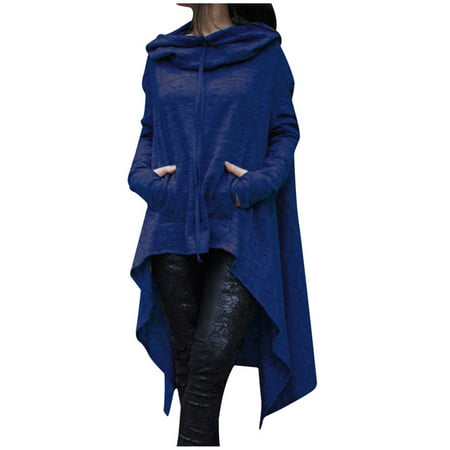 GWAABD Womens Tops Size Sweatshirt Sweater Sleeve Tops Plus Women Blouse Hood Irregular Solid Long Women S Blouse