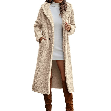 GWAABD Womens Shackets Fall Women Jackets Winter Coats Button Lapel Jackets Long Plush