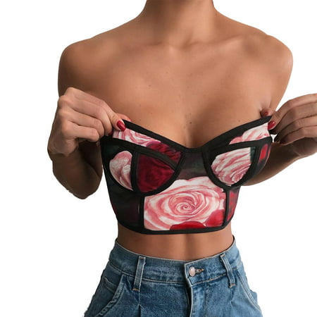 CLZOUD Sleeveless Vest Tank Top Black Womens Rose Flower Detachable Vest Top S