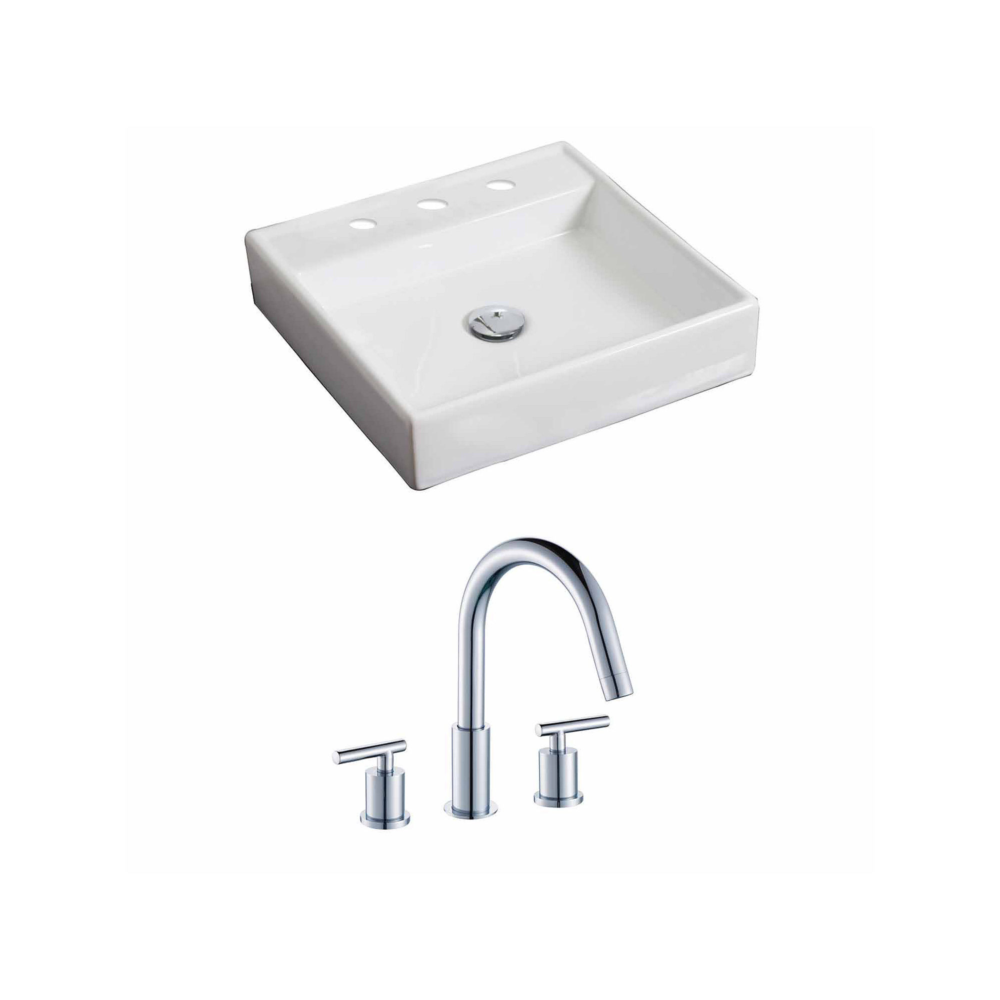 American Imaginations 17.5-in. W Above Counter White Bathroom Vessel Sink Set for 3H8-in. Center Faucet AI-15069