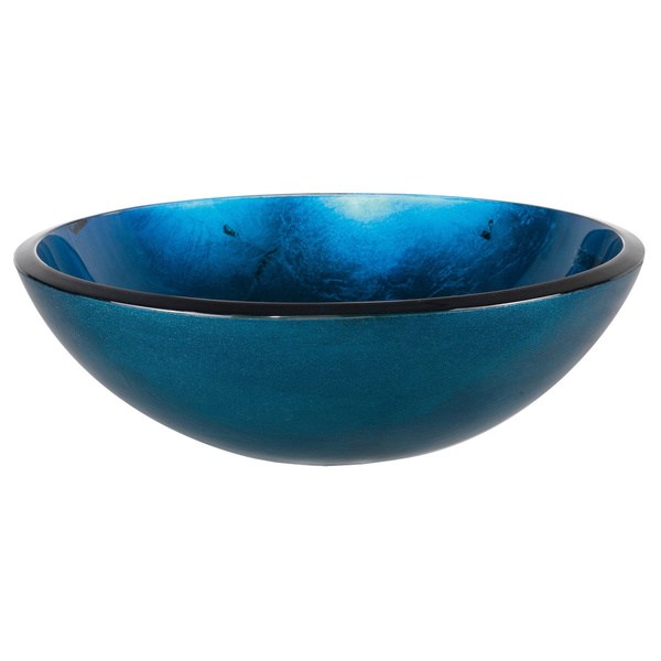 KRAUS Irruption Glass Vessel Sink in Blue with Pop-up Drain and Mounting Ring (with PU-MR Chrome)