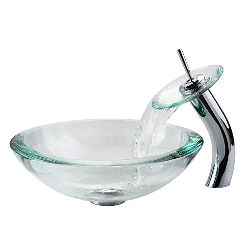 KRAUS Clear Glass Round Vessel Bathroom Sink (Sink with Gold Pop up Drain/ Mounting Ring) thumbnail
