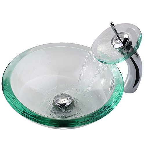KRAUS Clear Glass Round Vessel Bathroom Sink (Sink with Gold Pop up Drain/ Mounting Ring) thumbnail