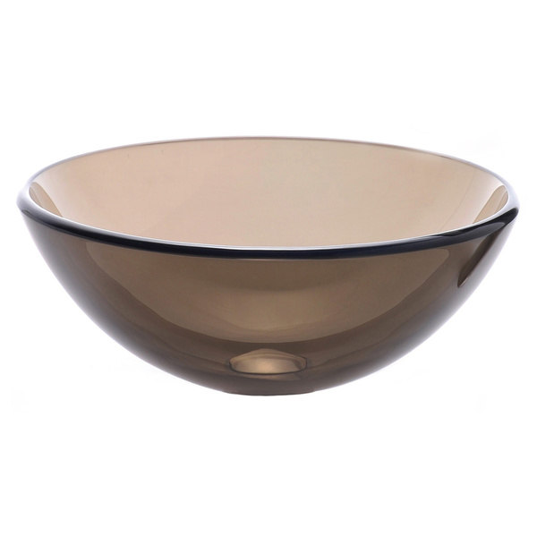KRAUS 14 Inch Clear Brown Round Glass Vessel Bathroom Sink (Sink with Chrome Pop up Drain/ Mounting Ring)