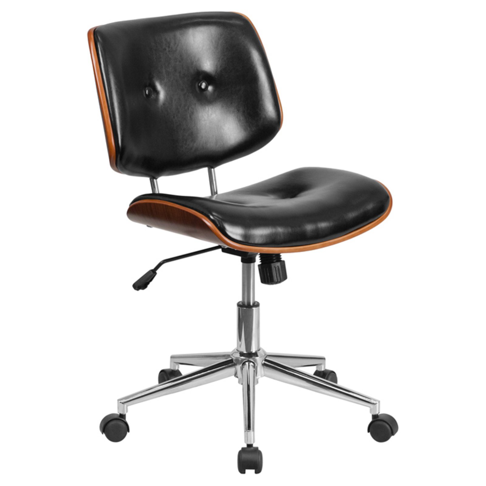 Chaise Fonctionnelle Pivotante Ergonomique En Bois, Dossier Mi-dos, Cuir Noir (SD-2658-5-GG) | Flash Furniture
