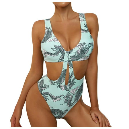 GWAABD High Waist Bikini Bikini Beachwear Print Back Split Open Floral Women S Fashion Swimwears Tankinis Set