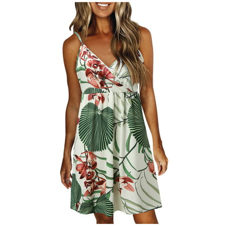 CLZOUD Women Casual Dresses Green Polyester Women S V-Neck Sleeveless Casual Dress Straps Backless Dresses Beach Dress Xxl