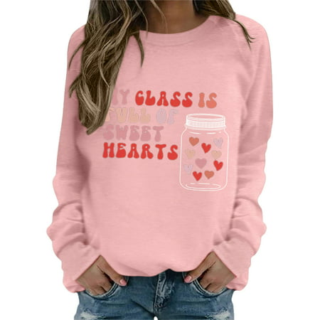 GWAABD Sweatshirts for Women 2023 Women Cute Valentine S Sweatshirt Casual Round Neck Pullover Loose Shirt Lightweight Tops