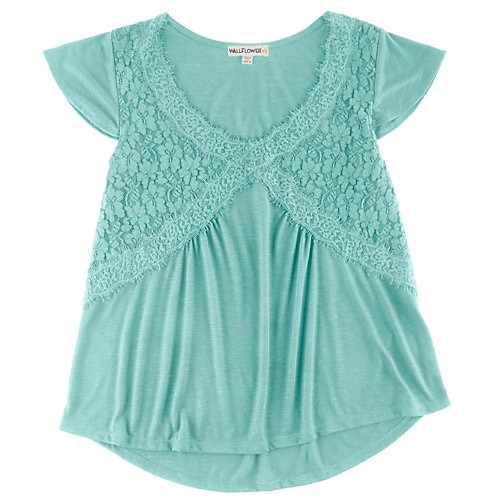Wallflower Juniors Lace Flutter Sleeve Top-x-large,mint Green