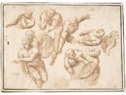 Group of Figures Copied from Michelangelos Last Judgment Poster Print by Attributed to Francesco Allegrini (Italian  Cantiano 1615/20 �after 1679 Gu