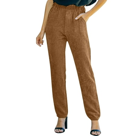 GWAABD Business Casual Clothes for Women Autumn and Winter Women S Corduroy Baggy Worn Elastic Waist Casual Trousers