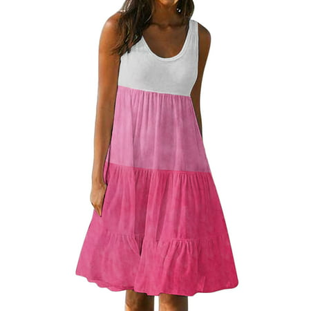 GWAABD Casual Dress for WomenPlus Size MIDI Dresses Women S Summer Dress Round Neck Sleeveless Tank Dress Beach Dress Swing Dresses Fashion Loose MIDI