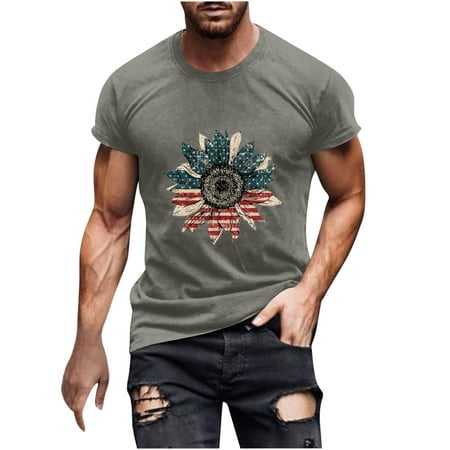 Fanxing 4th of July Patriotic T-Shirts Men American Flag Graphic Tees Blouse Casual Short Sleeve Tops Black Navy White Red Dark Gray Gray M L XL XXL X