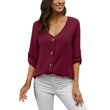 GWAABD Long Sleeve T-Shirts for Women Womens Button Down Shirt Long Sleeve Lapel Striped Shirts Casual Tunic Blouse Tops